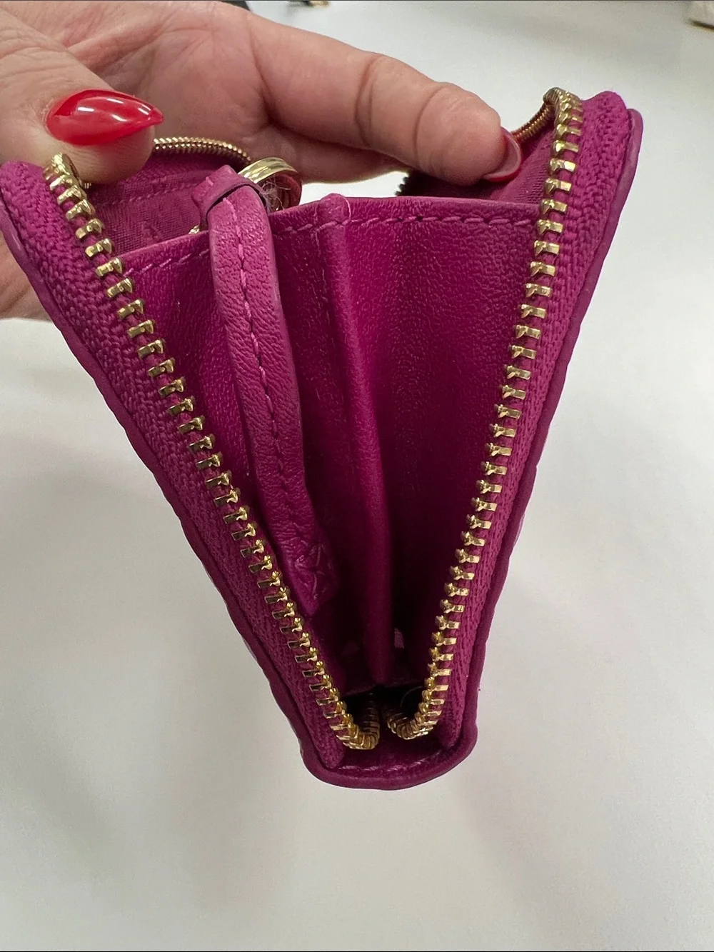 Tory Burch Marion Embossed Zip Coin Case Quilted Leather in Party Fuschia
